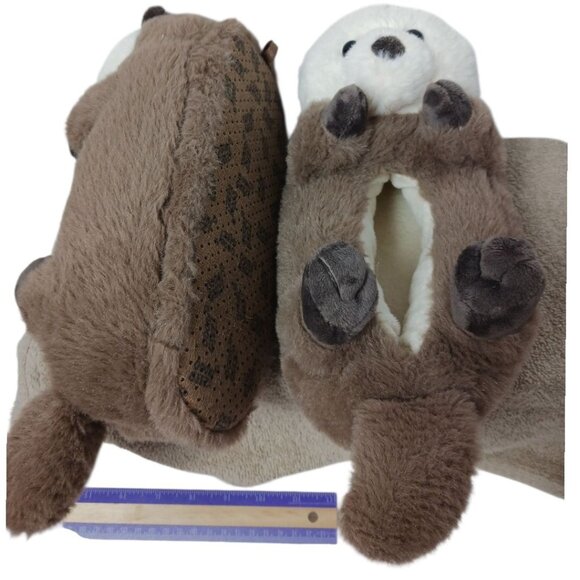 Ooh Geez Cute Otter Plush Slippers Non-Slip Sole Brown & Cream Small 5/6 - Picture 5 of 14